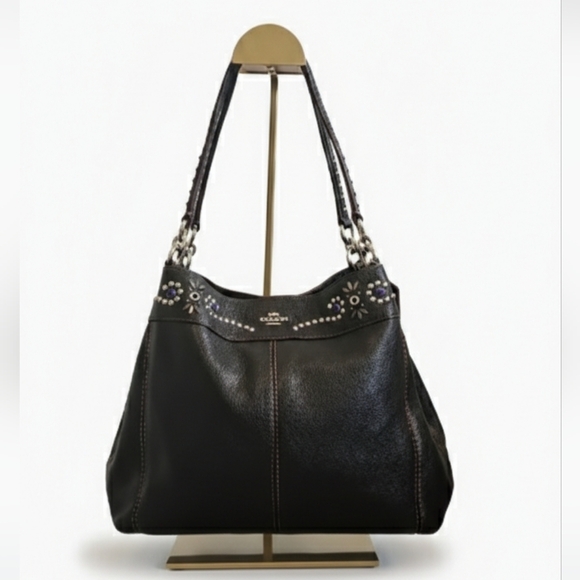 Coach Handbags - Coach 2017 Lexy XL Black Pebbled Leather Hobo Shoulder Bag Rivet Details. EUC